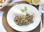 Caviar de berenjena con merluza al vapor